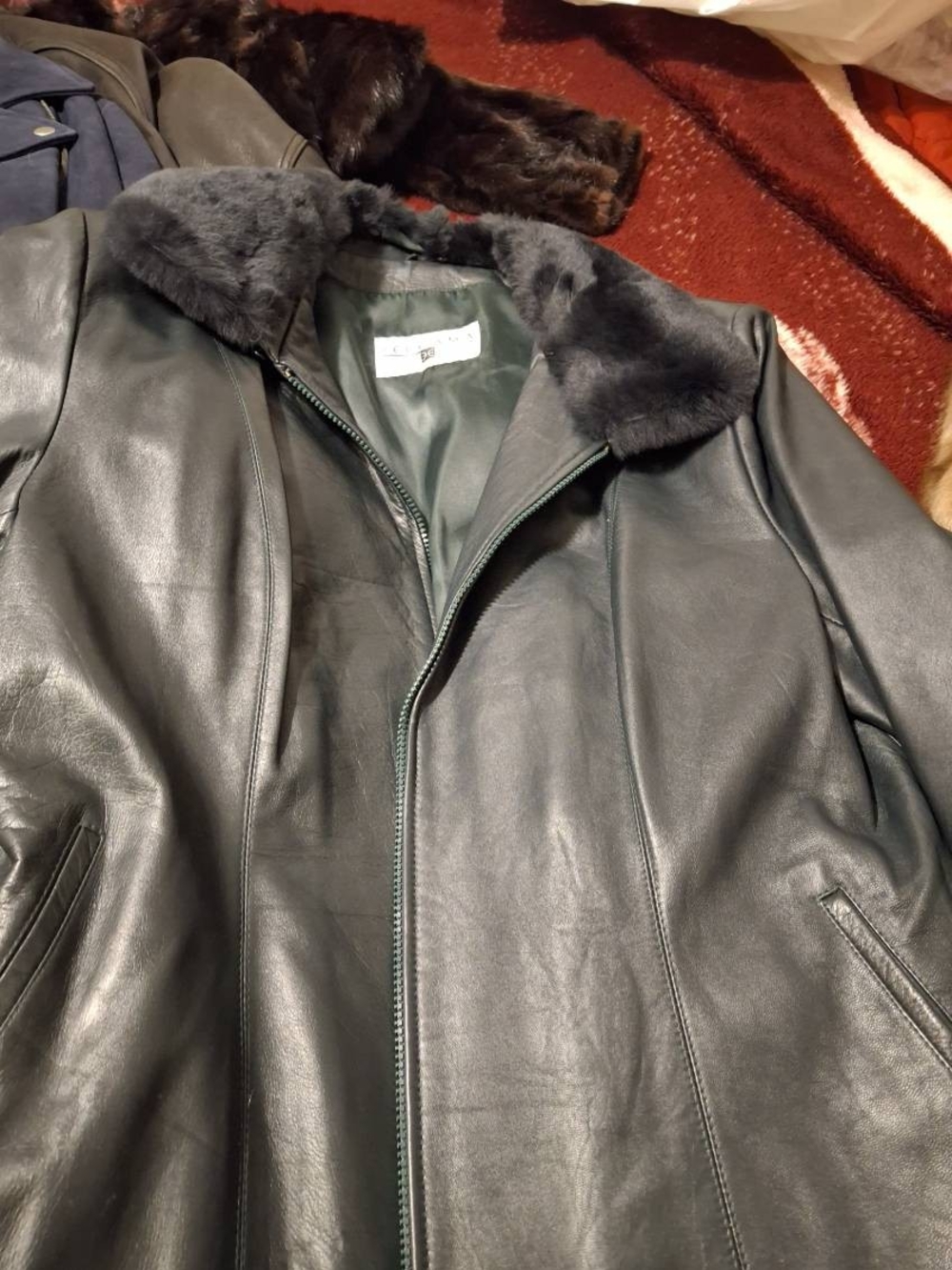 Men's Black Leather Bomber Jacket with Fur Collar